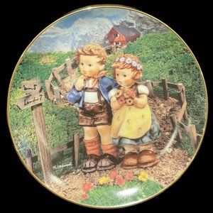 Vintage MJ Hummel Collector Plate with Gold Rim "Country Crossroads"